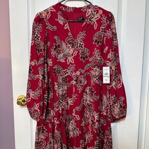 Jessica Howard 12P Wine/maroon red dress with floral details
